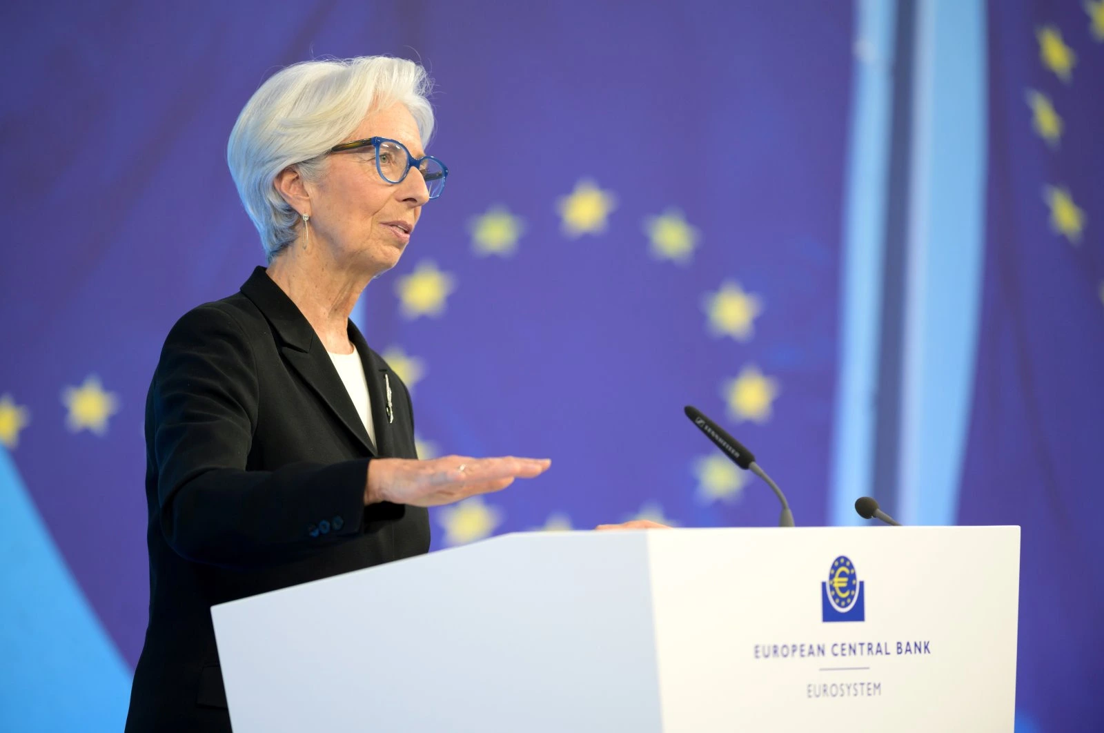 Christine Lagarde European Central Bank president speaking at press conference